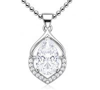 Ladies April Birthstone Pendant Necklace, Diamond White Crystal Teardrop with Cubic Zirconia Halo, Silver Plated Jewellery, 45cm Chain, Birthday Gift for Women, Jewellery Box Included