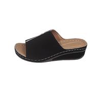 Ladies Arch Support Wedge Sandals White Wedges Women's Summer New Comfortable Casual Outwear Open Toe Slope Heel Thick Bottom Slippers Strappy Flat Gold Sandal Ladies Sandles Size 4 (Black, 4)
