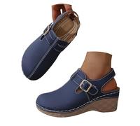Ladies Arch Support Wedge Sandals Wide Fit Wedges Women's Round Head Thick Bottom Hollow Out Wear Clip Toe Thick Bottom Slope Heel Slippers Tan Wedge Sandal Ladies Comfort Sandals Size 6 (Navy,4.5)