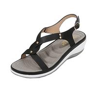 Ladies Arch Support Wedges Chunky Wedge Sandals Women's Heel Solid Round Head Sandals Blue Sandels Arch Support Walking Size 9 (Black,4.5)