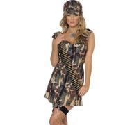 Ladies Army Girl Fancy Dress Soldier Costume Camo Dress & Hat by Smiffys