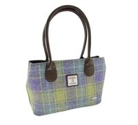 Ladies Authentic Harris Tweed Classic Handbag - Classic Handbag - snap clasp closure - Leather Straps - shoulder bag - Woven in Scotland - GA LB1003 (Muted Lilac/Green Check)