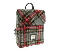 Ladies Authentic Harris Tweed Luxury Fashionable Mini Backpack Bag in Grey & Red Tartan Handwoven in Scotland Genuine Harris Tweed - 26cm x 21cm x 12cm
