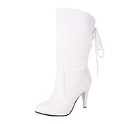 Ladies Autumn and Winter Fashion Handsome Retro Solid Color Back Lace Stiletto Round Toe Heel Pointed Toe Comfortable Not Grinding Feet in The Boots