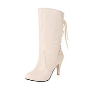 Ladies Autumn and Winter Fashion Handsome Retro Solid Color Back Lace Stiletto Round Toe Heel Pointed Toe Comfortable Not Grinding Feet in The Boots