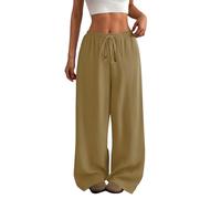 Ladies Baggy Trousers,Wide Leg Trousers for Women UK Summer Casual Drawstring Elasticated Waist Long Palazzo Pants High Waisted Loose Baggy Ladies Plain Lounge Bottoms Khaki