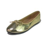Ladies Ballet Flats Shoes Work Office Comfortable Bow School College Slip-on Pumps UK Size 3-8 Gold