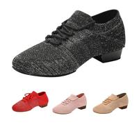 Ladies Ballroom Dancing Shoes Sparkling Dance Shoes for Women UK Low Heels Closed Toe Sequin Footwear Salsa Tango Paillette Shoe for Performance Practice Anti Slip Trainer Shiny Dress Shoe Red