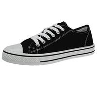 Ladies Baltimore/Academy Low Hi Top Canvas Toe Cap Lace Up Pumps Plimsoll Trainers Casual Shoes Size 13-8 (3 UK, Black)
