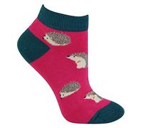 Ladies Bamboo Trainer Socks | Miss Sparrow | Breathable Low Cut Socks for Women (4-7, Hedgehogs (Hot Pink)) (SPA-TRAI-MN)