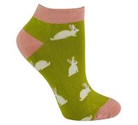 Ladies Bamboo Trainer Socks | Miss Sparrow | Breathable Low Cut Socks for Women (4-7, Rabbits (Lime)), (SPA-TRAI-MN)