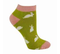 Ladies Bamboo Trainer Socks | Miss Sparrow | Breathable Low Cut Socks for Women (4-7, Rabbits (Lime)), (SPA-TRAI-MN)
