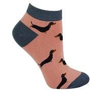 Ladies Bamboo Trainer Socks | Miss Sparrow | Breathable Low Cut Socks for Women (4-7, Sausage Dogs (Pink)) (SPA-TRAI-MN)