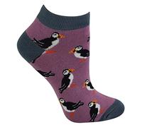 Ladies Bamboo Trainer Socks | Miss Sparrow | Breathable Low Cut Socks Women (4-7, Puffins (Mauve)) (SPA-TRAI-MN)