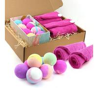 Ladies Bath Bomb Gift Set - Set of 8 Luxury Essential Oils Bath Bombs and a Pack of 2 Pink Microfibre Hair Towels - Adults Valentines Day Mothers Day Gift Ideas