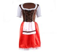 Ladies Bavarian Beer Girl - Oktoberfest Fancy Dress and Stockings Costume - Brown/Red - Womens Beer German Maid Wench (Large)