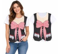 Ladies Bavarian Oktoberfest Beer Fest Fancy Dress T-Shirt White Small | Checkered bow tie print, Bavarian waistcoat look, 100% polyester, short sleeve, regular fit, beer festival top