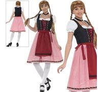 Smiffys Bavarian Tavern Maid Costume, Red & Black with Top, Dress & Apron, Oktoberfest Fancy Dress, Adult Dress Up Costumes