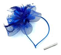 Ladies Beaded Feather Fascinator Clip/Headband Weddings, Races, Royal Ascot (Blue, One Size)