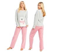Ladies Bear Pyjama Set Women’s Polar Micro Fleece Pyjamas Warm Soft Lounge Wear Long Sleeve Top & Elastic Waist Bottoms Nightwear Sleepwear Cute Animal Print PJs Gift for Her Sizes X Large