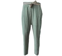 Ladies Belted High Waist Plain Blend Linen Ultimate Comfort Trousers Women’s Cropped Turn Up Italian Casual Summer Pants Bottoms 2 Pockets Straight Bottoms (Khaki, UK 16)