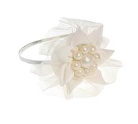 Ladies Big Meshed Flower Shape, Pearl Wrapped Wedding Metal Hair Aliceband, Off White