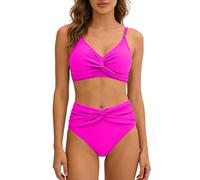 Ladies Bikini Sets Bikini Sets for Women UK Two Piece Tummy Control Swimsuits High Waisted Bottoms Bikinis Top Swimwear Plus Size Bathing Suits Beachwear Hot Pink M