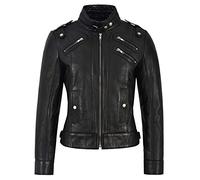 Ladies Black Biker Fashion Jacket Real Soft Italian Lambskin Gothic Style (16)