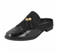 Ladies black brogue style slip on Mules F8R0296