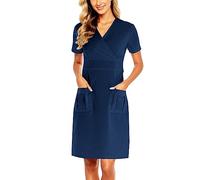 Ladies Black Dress-Short Pocket Working Dress Sleeve Solid V Neck Solid Women Casual Women'S Dress