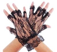 Ladies Black Fingerless Lace Gloves Halloween Party Accessory Fancy Dress Witch Glove