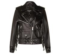 Ladies Black FRINGE Leather Brando TASSELED Motorcycle Retro Cow Hide Biker Jacket