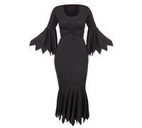 Ladies Black Halloween Dress - X-Small UK 6/8 - Elegant Long Black Outfit for Women - Perfect for Witches Vampires Gothic Fancy Dress and Halloween Parties