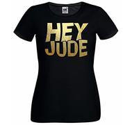 Ladies Black Hey Jude 1970s Rock Band Music Single Lyrics T-Shirt [M]