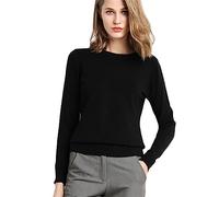 Ladies Black Jumpers Women's New Round Neck Long Sleeve Loose Pullover Solid Knit Bottom Shirt Cold Shoulder Jumpers for Women UK Deals Holiday Essentials Long Sleeve Christmas Vintage Sweater
