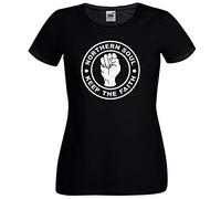 Ladies Black Northern Soul Keep The Faith 1960's Raised Fist Music Genre T-Shirt [Small]