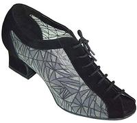 Ladies Black Nubuck and Black/Silver Mesh Lace Up Peep Toe Dance Shoes for Line, Latin, Ballroom, Jive, Salsa & Tango UK 3-8 (UK 7)