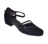 Ladies Black Nubuck & Black Patent Closed Toe Dance Shoes for Line, Latin, Ballroom, Jive, Salsa & Tango UK 3-8 (UK 6)
