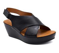 Ladies Black Open Toe Slip On Mid Heel Wedge Hook And Loop Casual Summer Sandals UK 9