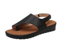 Ladies Black Sandals Size 5 and Summer Comfortable Set Of Finger Correction Flat Thick Sole Light One Line Buckle Casual Sandals Two Strap Sandals Womens (Black, 6)