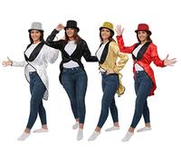 LADIES BLACK SEQUIN TAILCOAT + BLACK SEQUIN TOP HAT FANCY DRESS ACCESSORY SET DANCE SHOWS MUSICALS OUTFIT CABARET UNISEX TAIL COAT (UK 22-24)