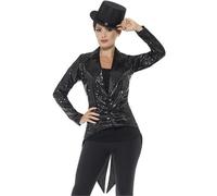 Ladies Black Sequin Tailcoat Greatest Show Jacket Fancy Dress Costume