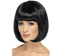 Ladies Black Short Bob Wig with Fringe 12 Inch 1920s 60s Retro Accessory