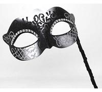 LADIES BLACK & SILVER CRYSTAL JEWELLED EYES VENETIAN MASQUERADE CARNIVAL PARTY EYE BALL MASK ON A STICK
