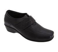 Ladies Black Soft Leather Touch Fastening Elasticated Casual Shoe - Black - size UK Ladies Size 6