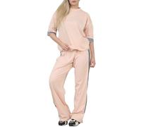 Ladies Black & White Side Strips T Shirt Top With Wide Leg Trouser 2 Pcs Tracksuit Womens Oversized Short Sleeve Crew Neck Contrast Stripe Co Ord Set