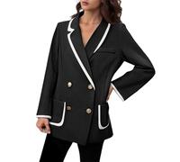 Ladies Blazer Coats - Women's Jacket Elegant Casual Wear Loose Fit Slimming Spring Autumn Arrival European Style Versatile Suit Coat (Black XXL=5码)