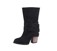 Ladies Block Heel Zip-Up Biker Slouch Ruched Tall Knee Calf Boots Shoes Black 7 UK