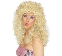 Ladies Blonde 80s Curly Wig Disco Pop Star Fancy Dress Costume Accessory