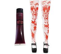 Ladies Blood Stained Tights With Free Tube of Blood Halloween Fancy Dress Accessory Fashion Tights White, With Blood Splatter Hosiery One Size Fits Uk 6-16